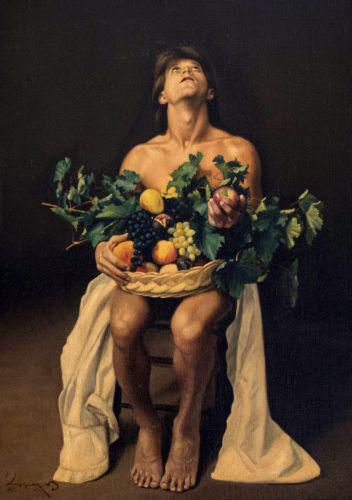Young man with fruits