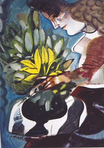 Girl and vase with flowers